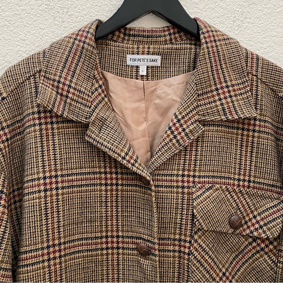 Vintage For Pete’s Sake Brown/Tan Houndstooth Oversized Blazer Jacket Size L - Picture 12 of 14